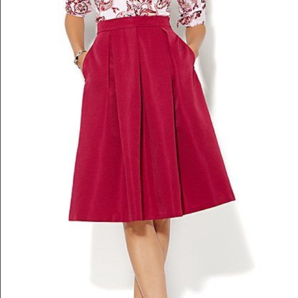 New York & Company Magenta Pleated Full Skirt